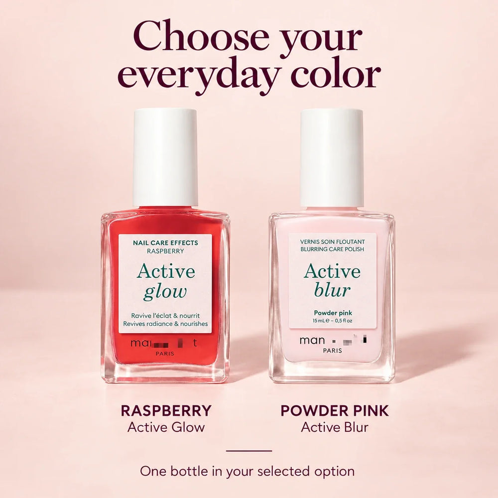 Active Nail Polish - Raspberry Glow & Powder Pink Blur: Two options, clearly labeled