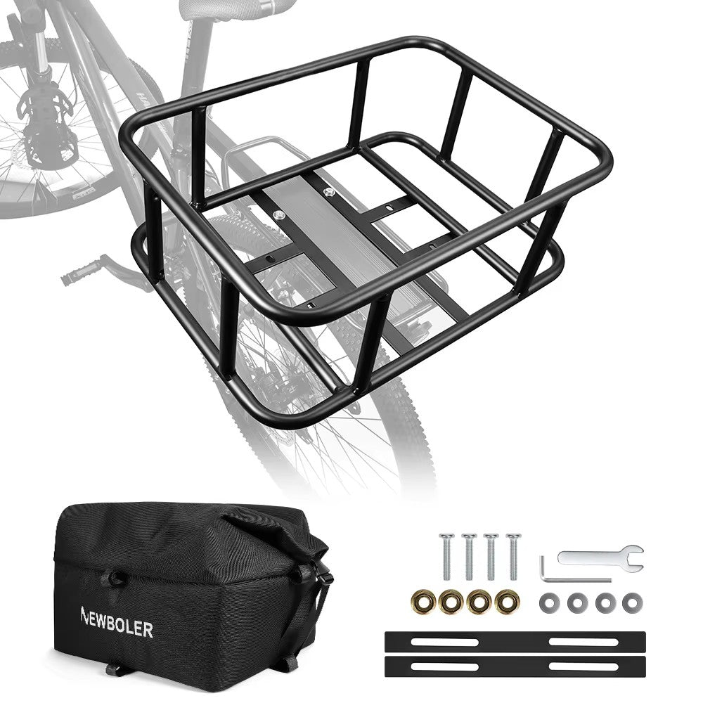 Heavy-Duty Rear Bike Basket with Rack – Large Metal Bicycle Carrier for Groceries, Commutes &amp; E-Bikes - DHACTIVE 3