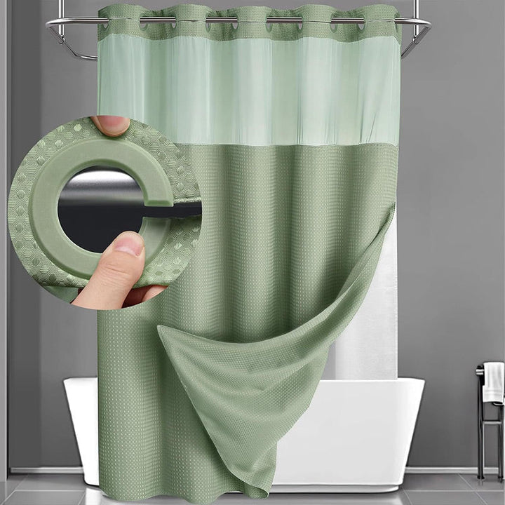 No-Hook Waffle Shower Curtain with Snap-In Liner