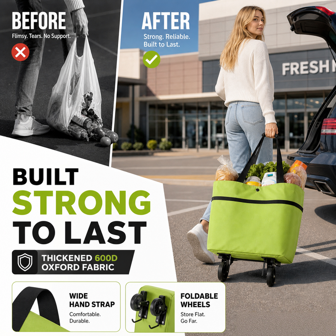 Foldable Rolling Grocery Bag Cart – Large Capacity Tote for Easy Shopping Trips
