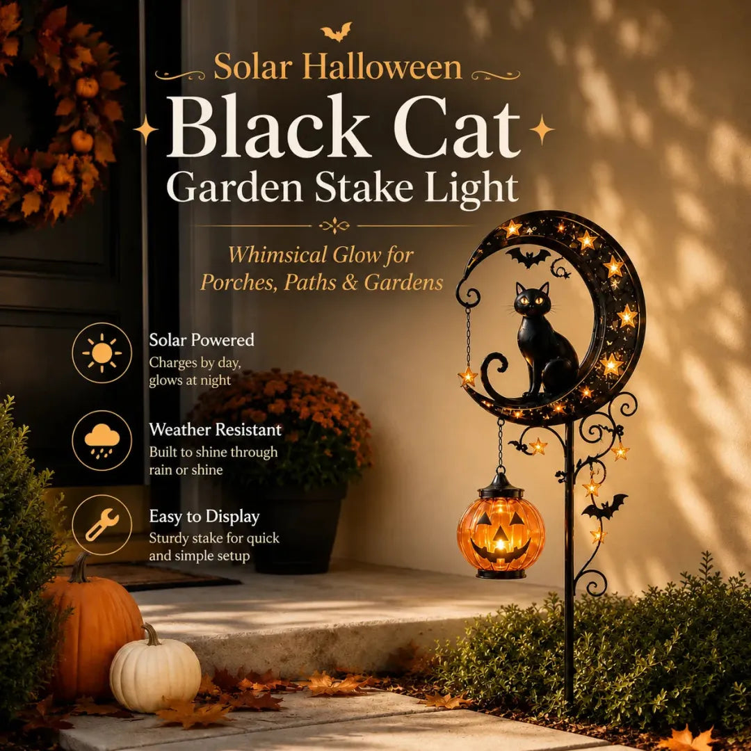 Solar Black Cat Halloween Garden Stake Light | IP65 Waterproof Outdoor Decor