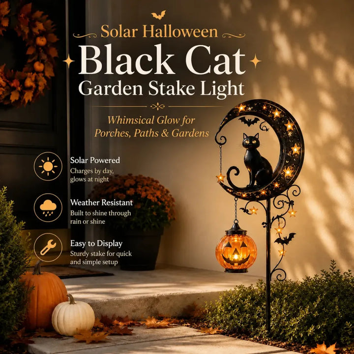 Solar Black Cat Halloween Garden Stake Light | IP65 Waterproof Outdoor Decor
