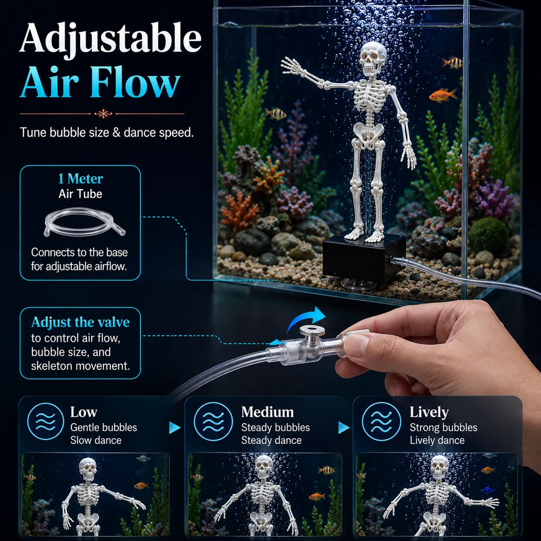 Skeleton Fish Tank Ornament with Bubbler – Playful Underwater Accent