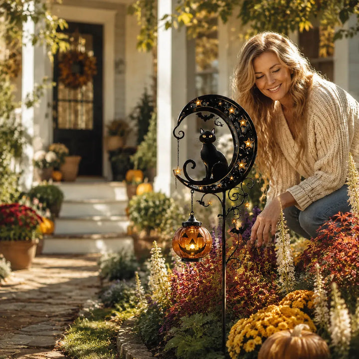 Solar Black Cat Halloween Garden Stake Light | IP65 Waterproof Outdoor Decor