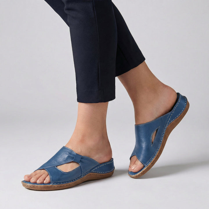 Orthopedic Leather Crossover Slide Sandals
