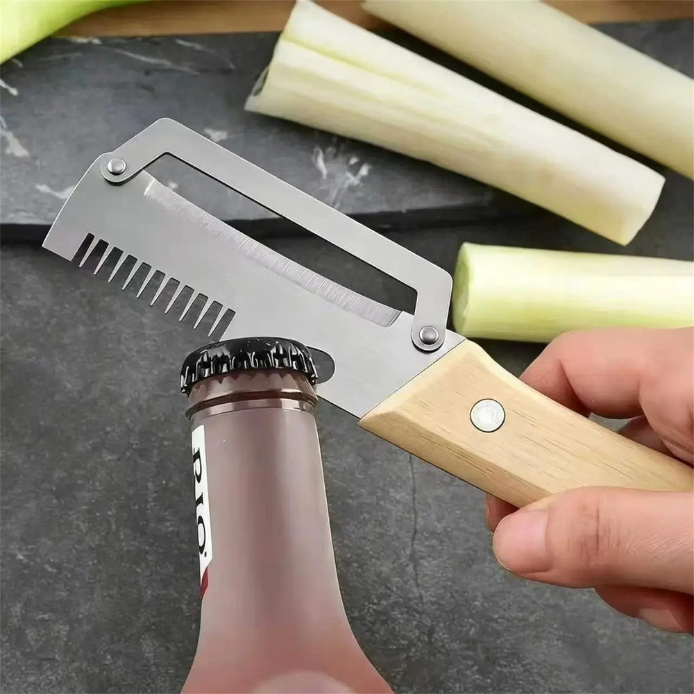 2-in-1 Stainless Steel VegetablePeeler with Wooden Handle &Bottle Opener - DHACTIVE 2