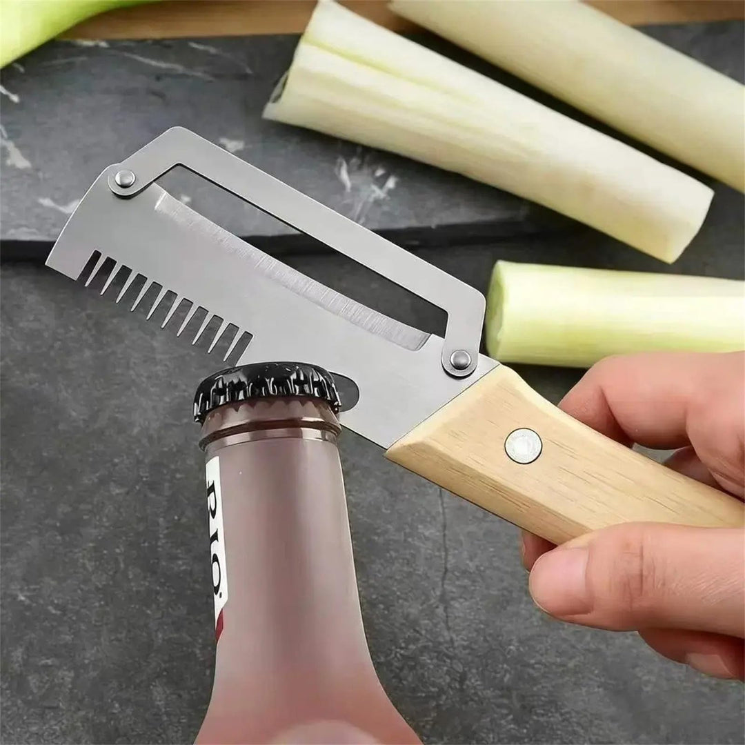 2-in-1 Stainless Steel VegetablePeeler with Wooden Handle &amp;Bottle Opener - DHACTIVE 2