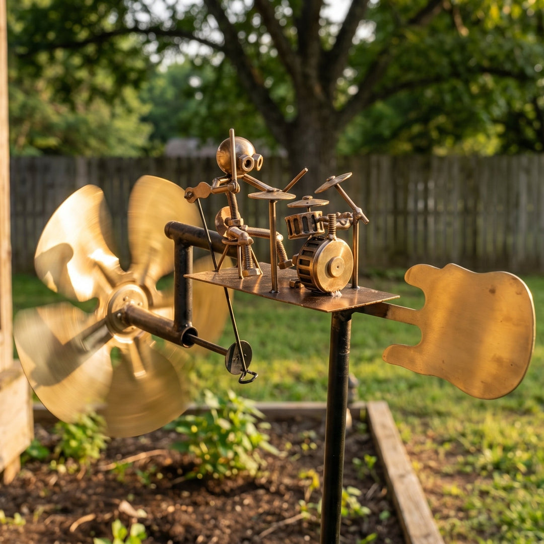 The Wind Drummer – Handcrafted Metal Whirligig for Garden &amp; Patio