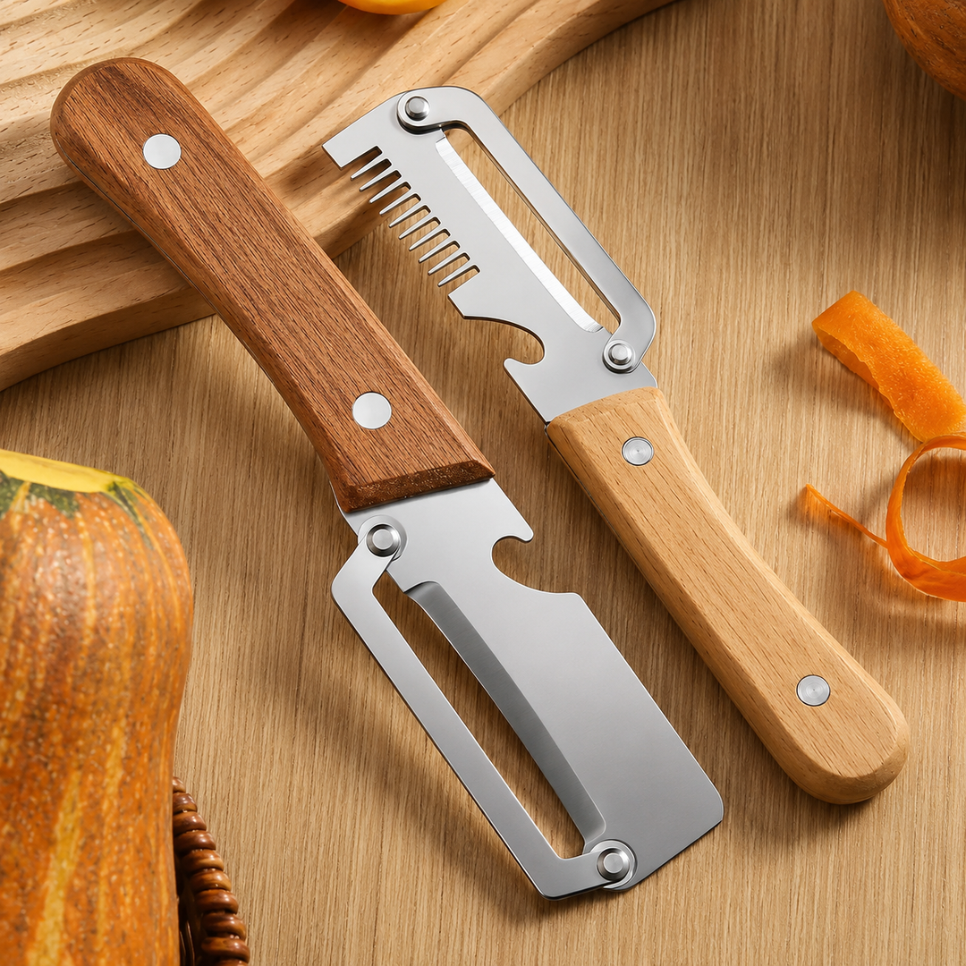 2-in-1 Stainless Steel VegetablePeeler with Wooden Handle &Bottle Opener - DHACTIVE