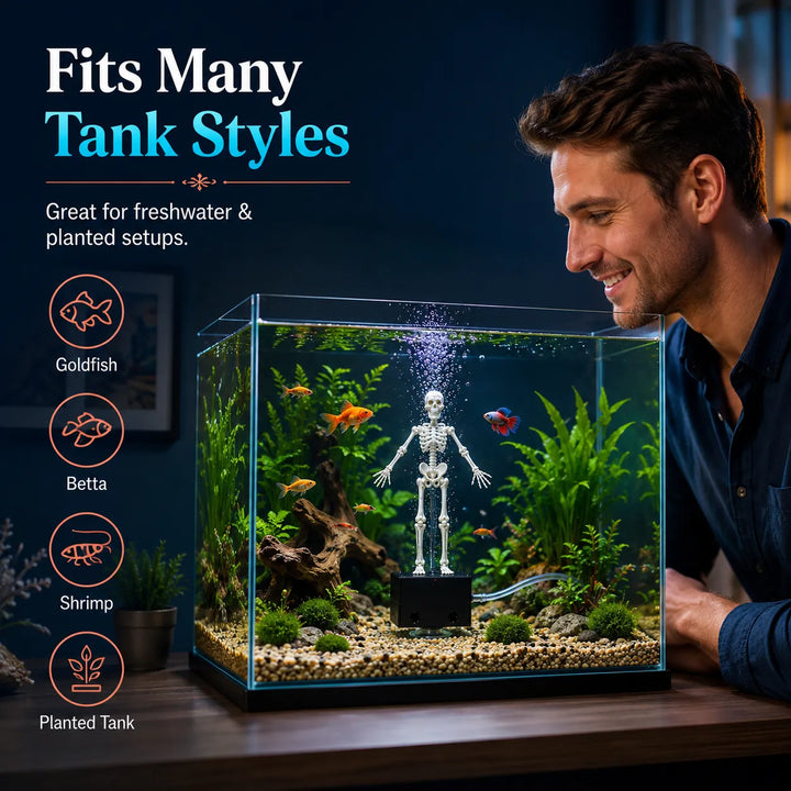 Skeleton Fish Tank Ornament with Bubbler – Playful Underwater Accent