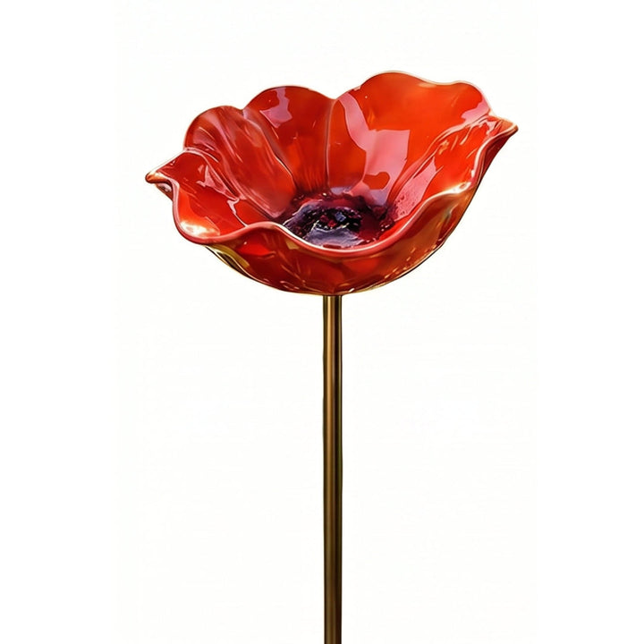 PetalHaven Hand-Formed Poppy Bird Bath – Elegant Garden Stake Decor - DHACTIVE 6