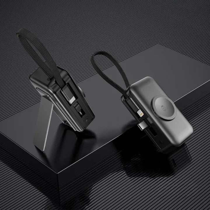 4-in-1 Power Bank with Built-In Cable, Watch Pad &amp; Wall Plug