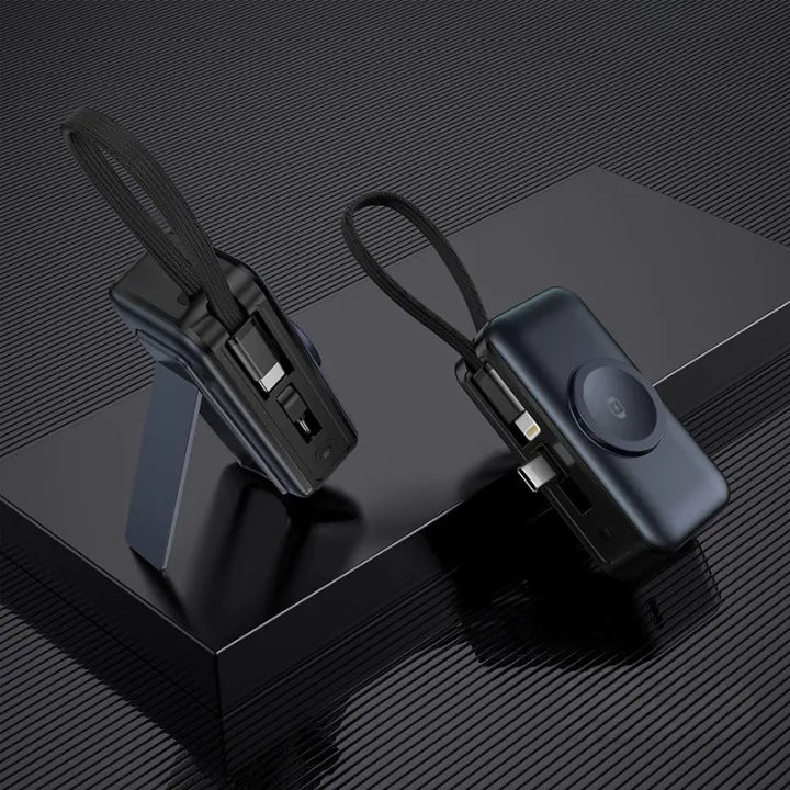4-in-1 Power Bank with Built-In Cable, Watch Pad &amp; Wall Plug