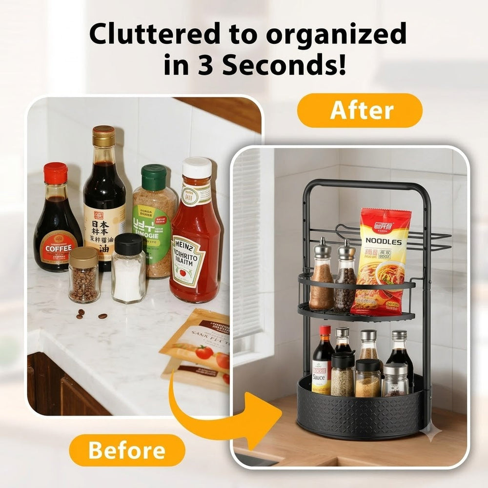 2-Tier Rotating Spice Rack – Lazy Susan with Towel Holder for Counter - DHACTIVE 2