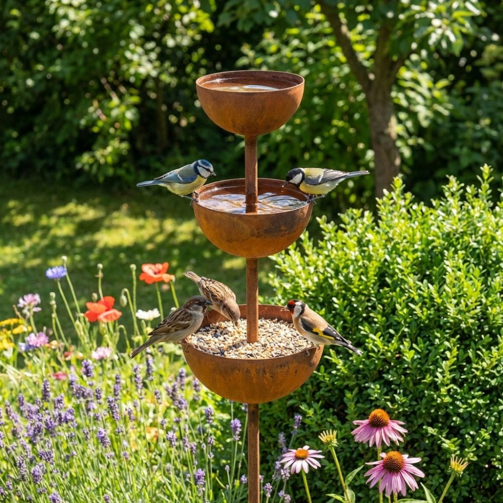 Handcrafted Rustic Copper Bird Bath Stake – Add Charm to Your Garden - DHACTIVE