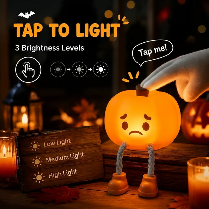 Squishy Pumpkin Night Light – USB Rechargeable, 3 Brightness Levels
