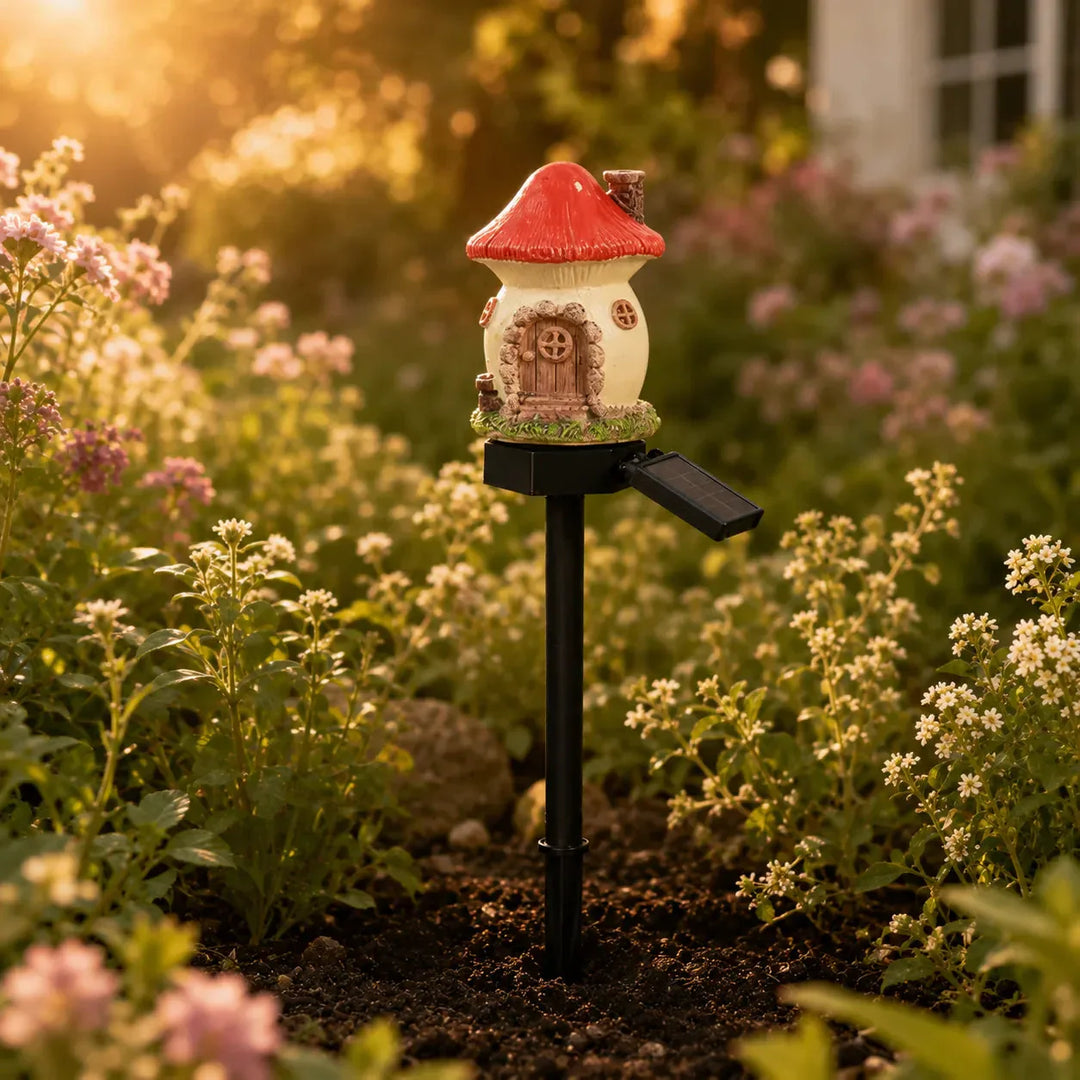 Solar Fairy Cottage Garden Stake Light, Hand-Sculpted Resin, Auto-On Warm LED - DHACTIVE 17