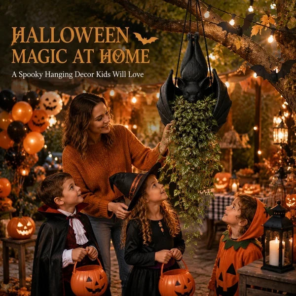 Spooky Bat Planter Hanger – Halloween Decor for Small Plants &amp; Dried Stems