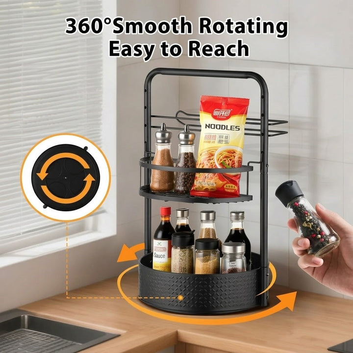 2-Tier Rotating Spice Rack – Lazy Susan with Towel Holder for Counter - DHACTIVE 3