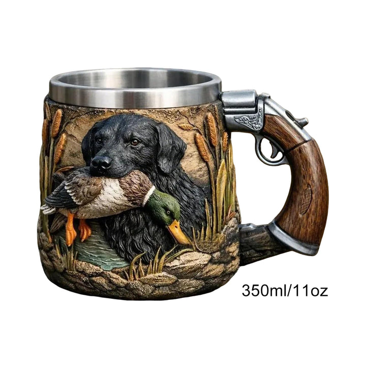 Hunting Dog Resin Mug - Pistol-Grip Handle with Steel Rim