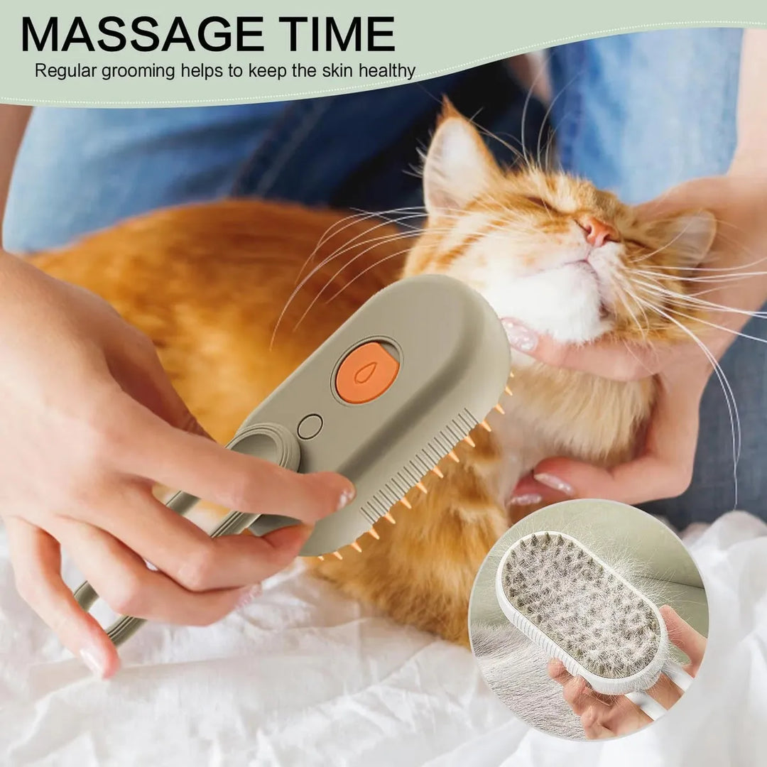 3-in-1 Pet Steam Brush – One-Click Spray Stops Flying Fur