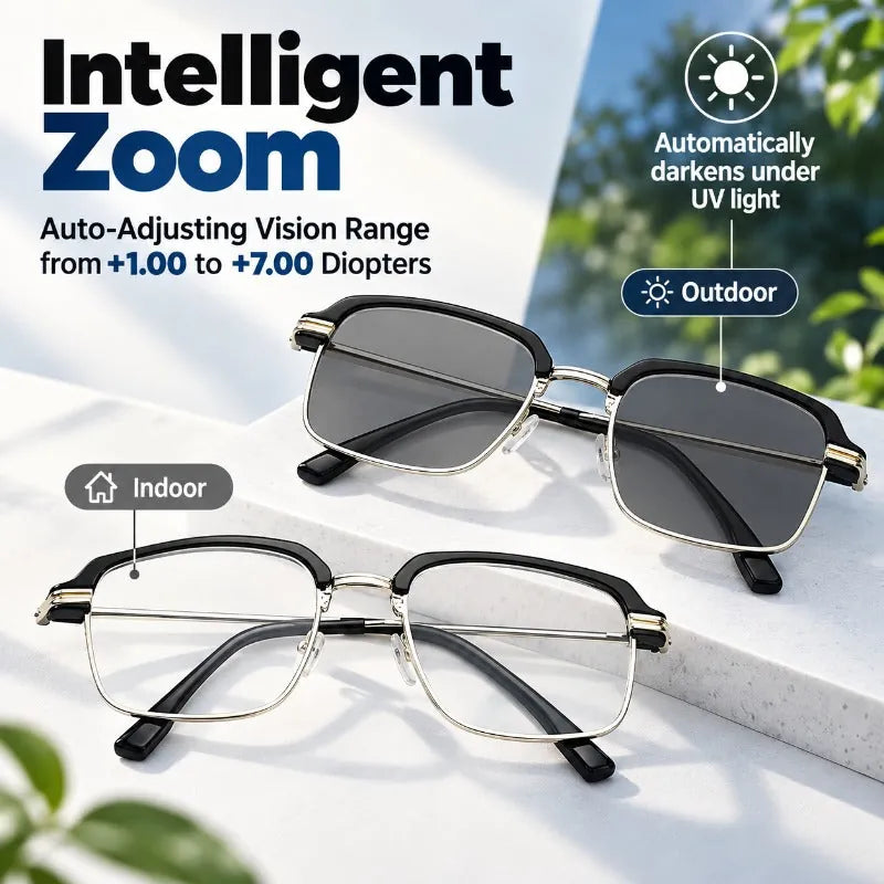 Adjustable Zoom Reading Glasses – Dial Your Magnification, Photochromic Lenses