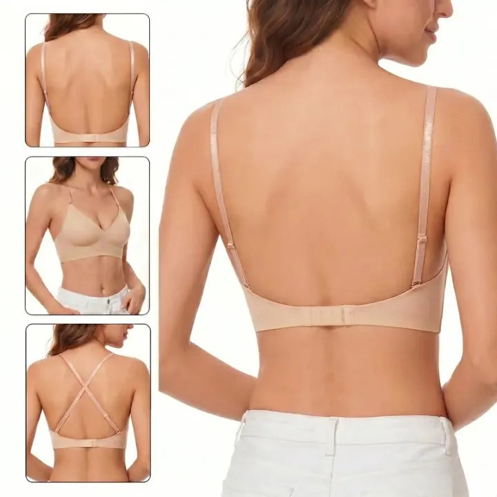 Deep V Wireless Backless Bra — Seamless, Convertible Straps, S–XL