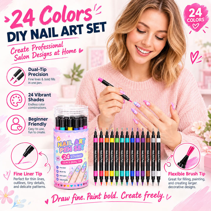 💅🎨 40% OFF! 24-Color Dual-Tip Nail Art Pens ✨ DIY Your Own Halloween, Christmas &amp; Everyday Nail Designs 🎃🎄