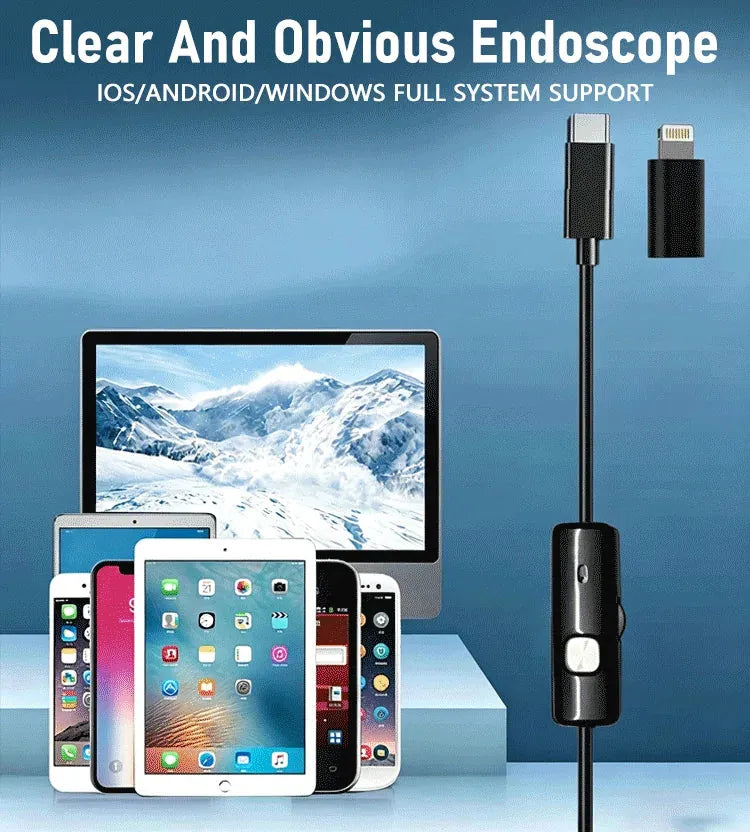 Plug-and-Play Endoscope Camera with Light – HD Inspection for Pipes &amp; Walls
