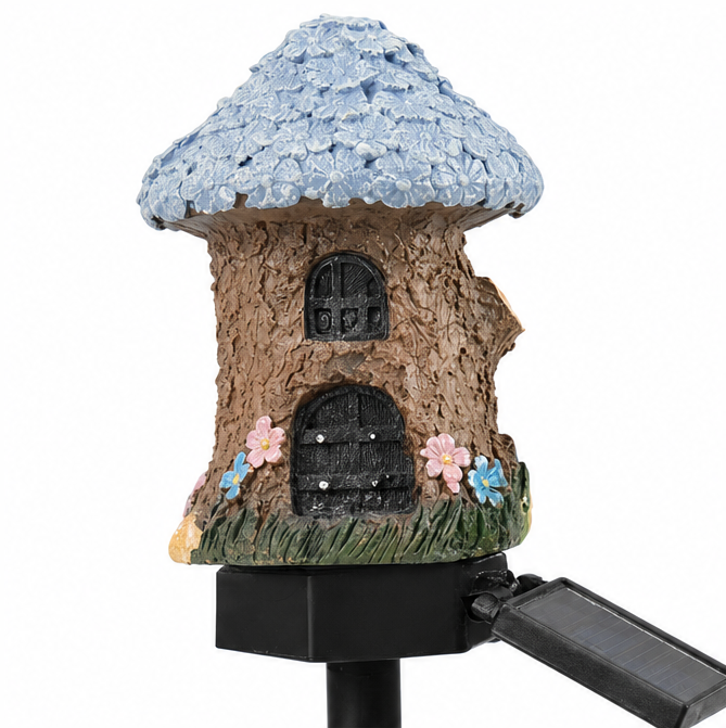 Solar Fairy Cottage Garden Stake Light, Hand-Sculpted Resin, Auto-On Warm LED - DHACTIVE 8