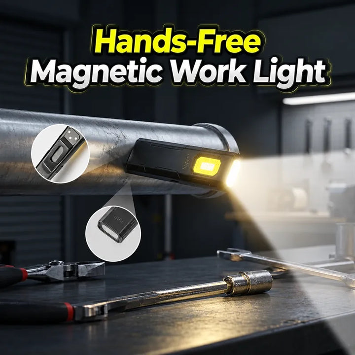 Magnetic Hands-Free Work Light - Dual Mode LED &amp; COB, Ultra-Light Clip
