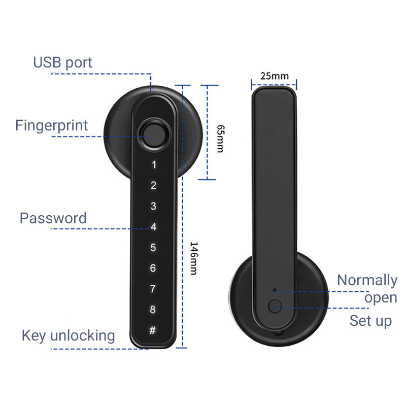 Fingerprint Smart door lock handle with Bluetooth APP control - DHACTIVE 7
