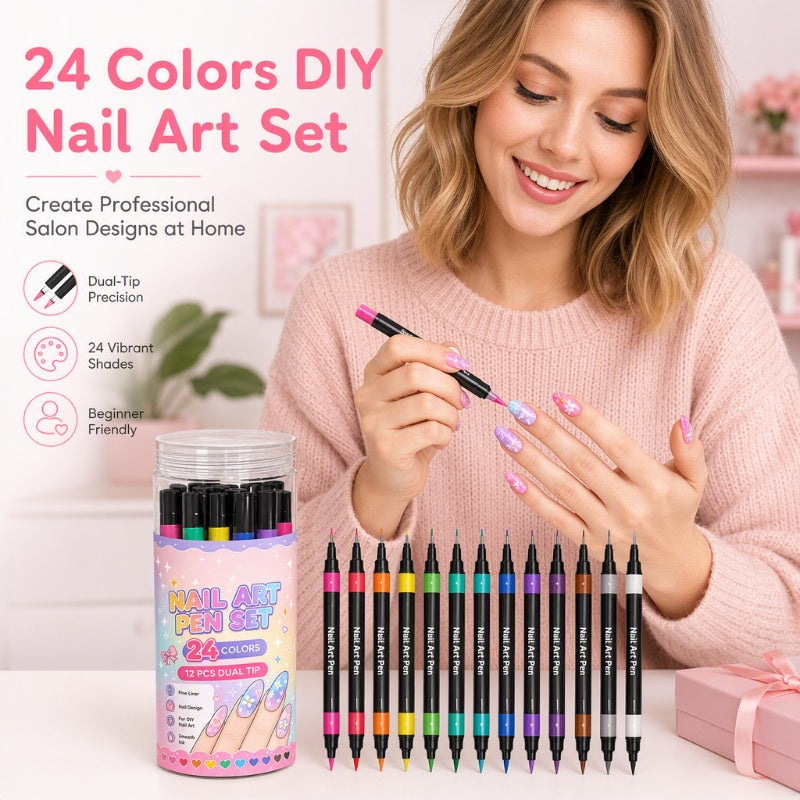 💅🎨 40% OFF! 24-Color Dual-Tip Nail Art Pens ✨ DIY Your Own Halloween, Christmas &amp; Everyday Nail Designs 🎃🎄