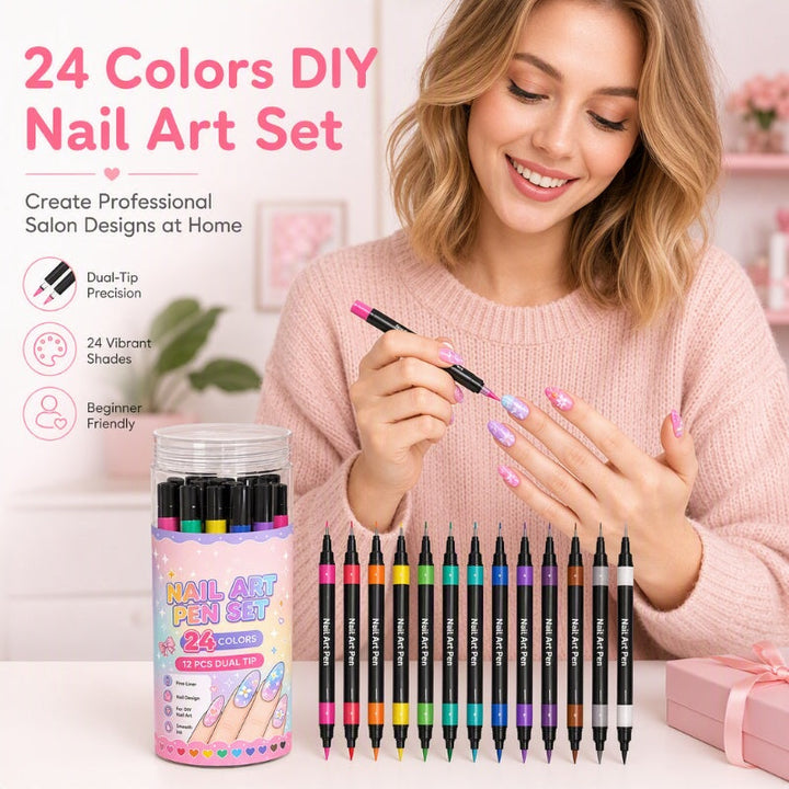 💅🎨 40% OFF! 24-Color Dual-Tip Nail Art Pens ✨ DIY Your Own Halloween, Christmas &amp; Everyday Nail Designs 🎃🎄