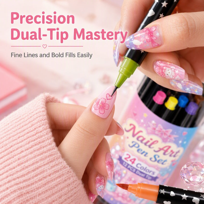 💅🎨 40% OFF! 24-Color Dual-Tip Nail Art Pens ✨ DIY Your Own Halloween, Christmas &amp; Everyday Nail Designs 🎃🎄