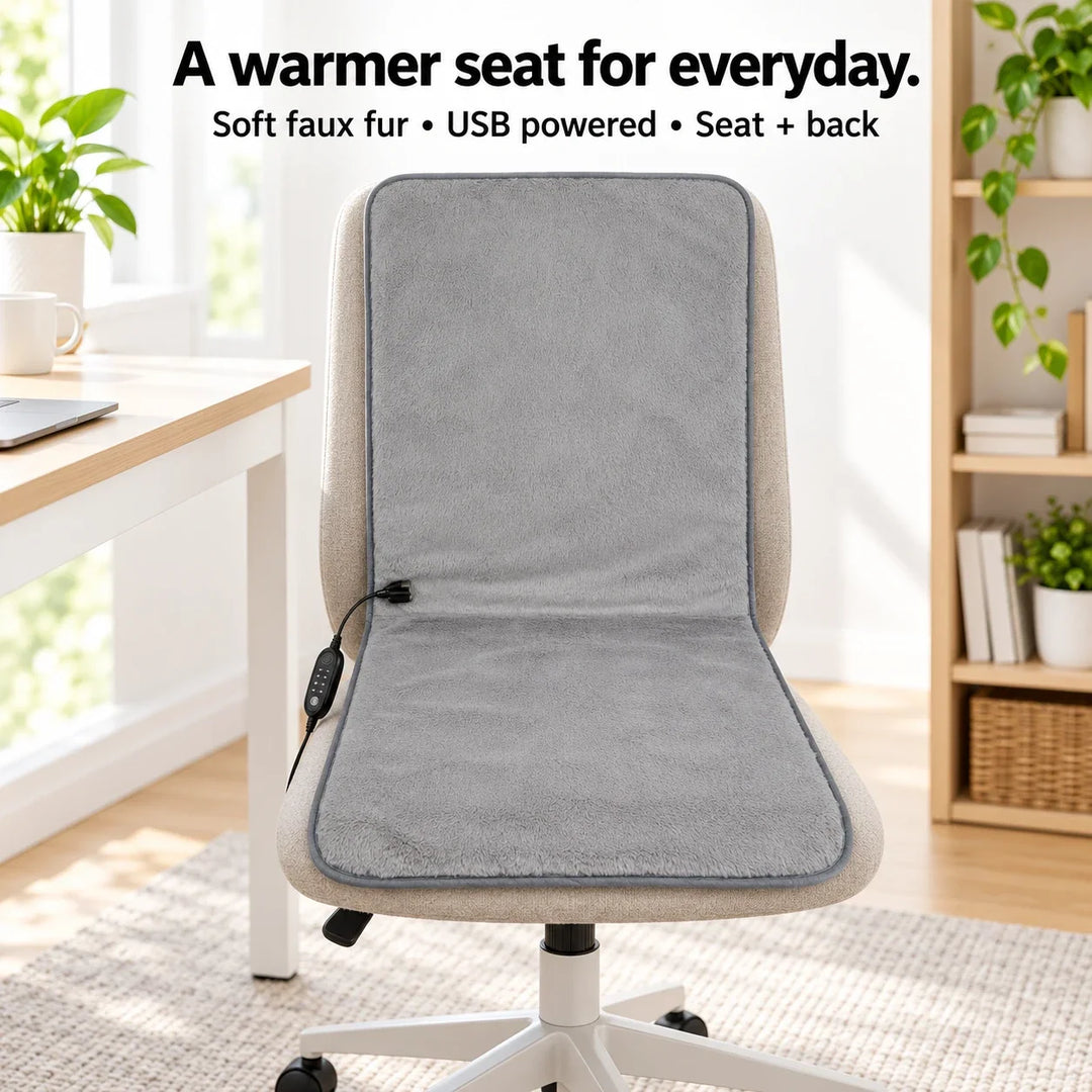 USB Heated Seat &amp; Back Pad — Faux Fur, 45 × 110 cm 01-hero
