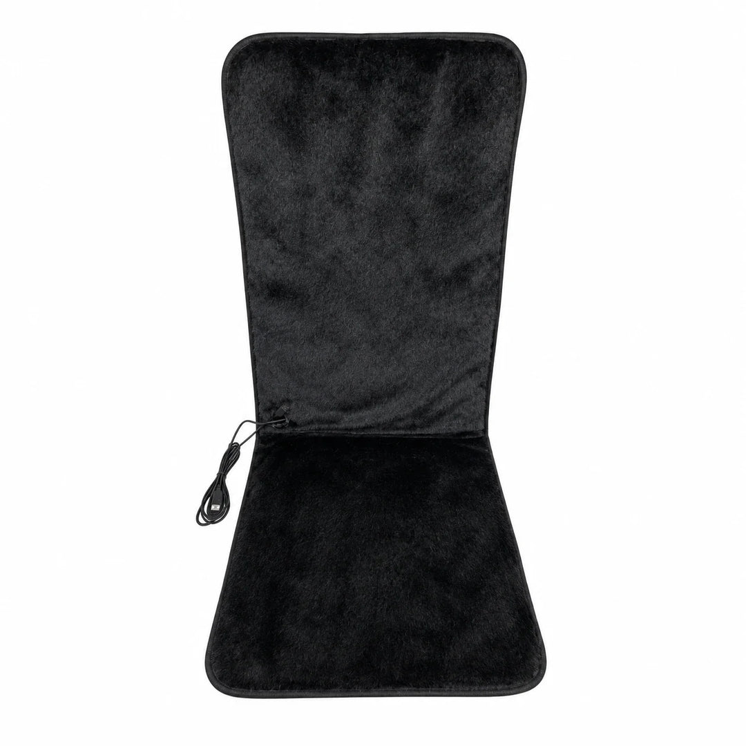 USB Heated Seat &amp; Back Pad — Faux Fur, 45 × 110 cm — variant-black