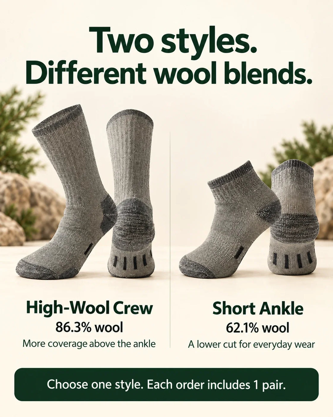 Merino Wool Blend Socks — Crew &amp; Ankle 02-styles