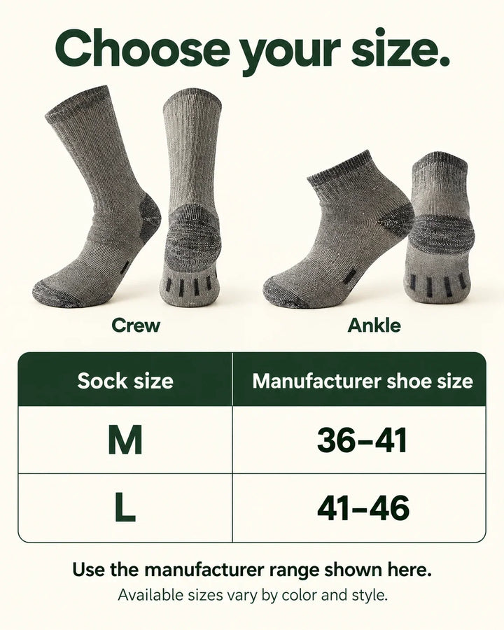 Merino Wool Blend Socks — Crew &amp; Ankle 04-size