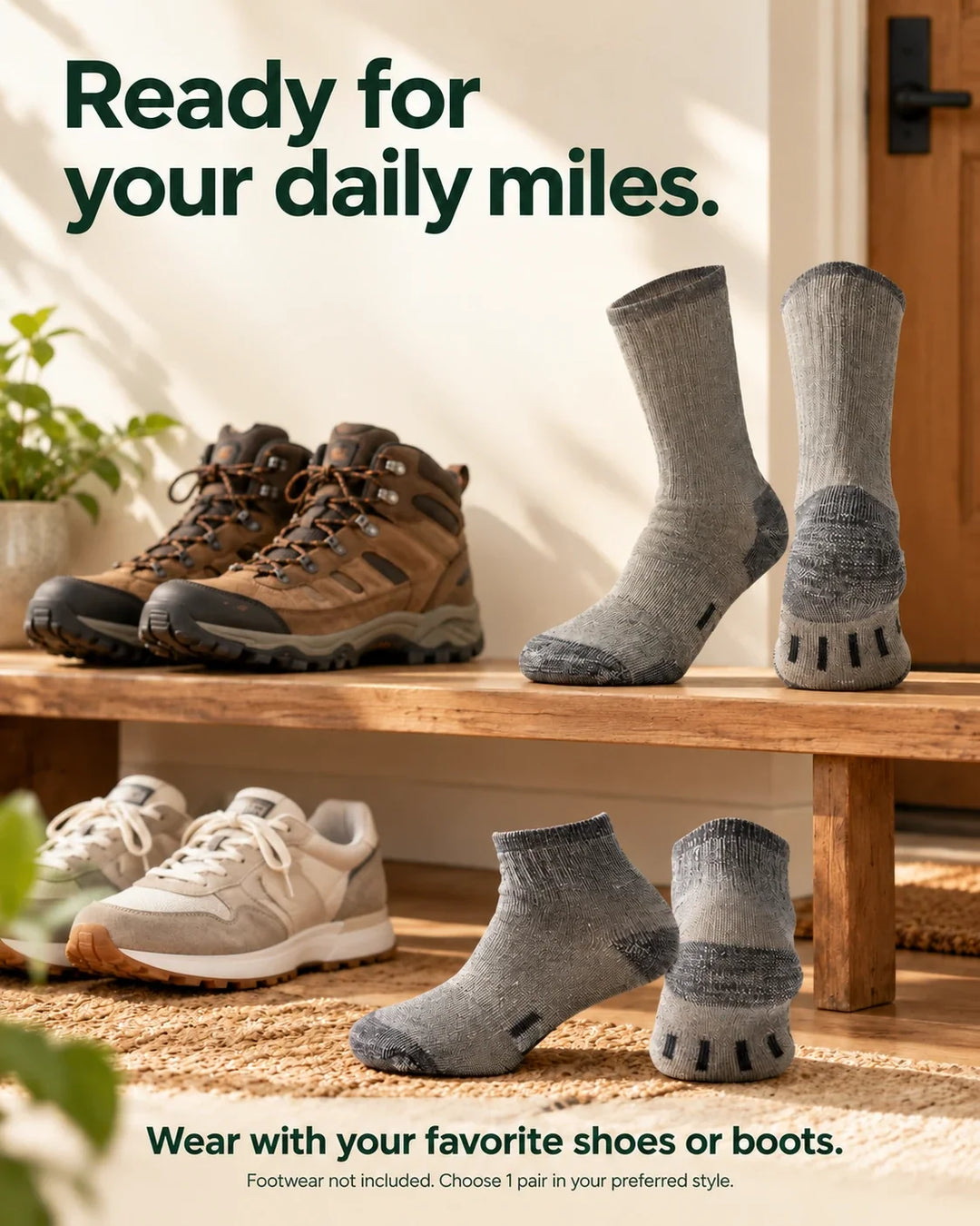Merino Wool Blend Socks — Crew &amp; Ankle 05-everyday